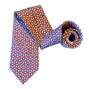 HERMES Paris France Men’s Red Whimsical Circling Birds 100% Silk Designer Tie